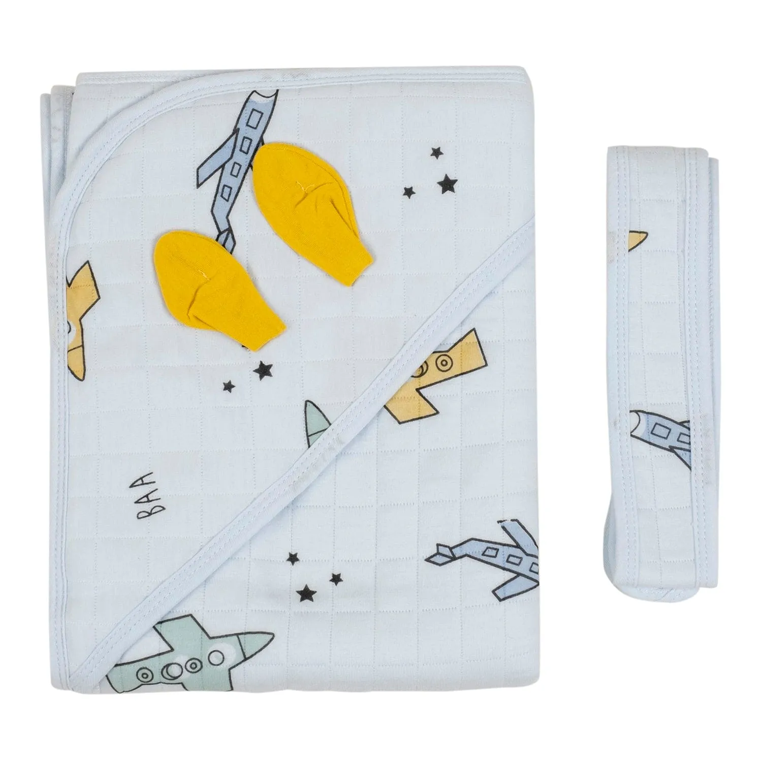 Baby Moo Aeroplane Soft Warm Hooded Wrapper - White