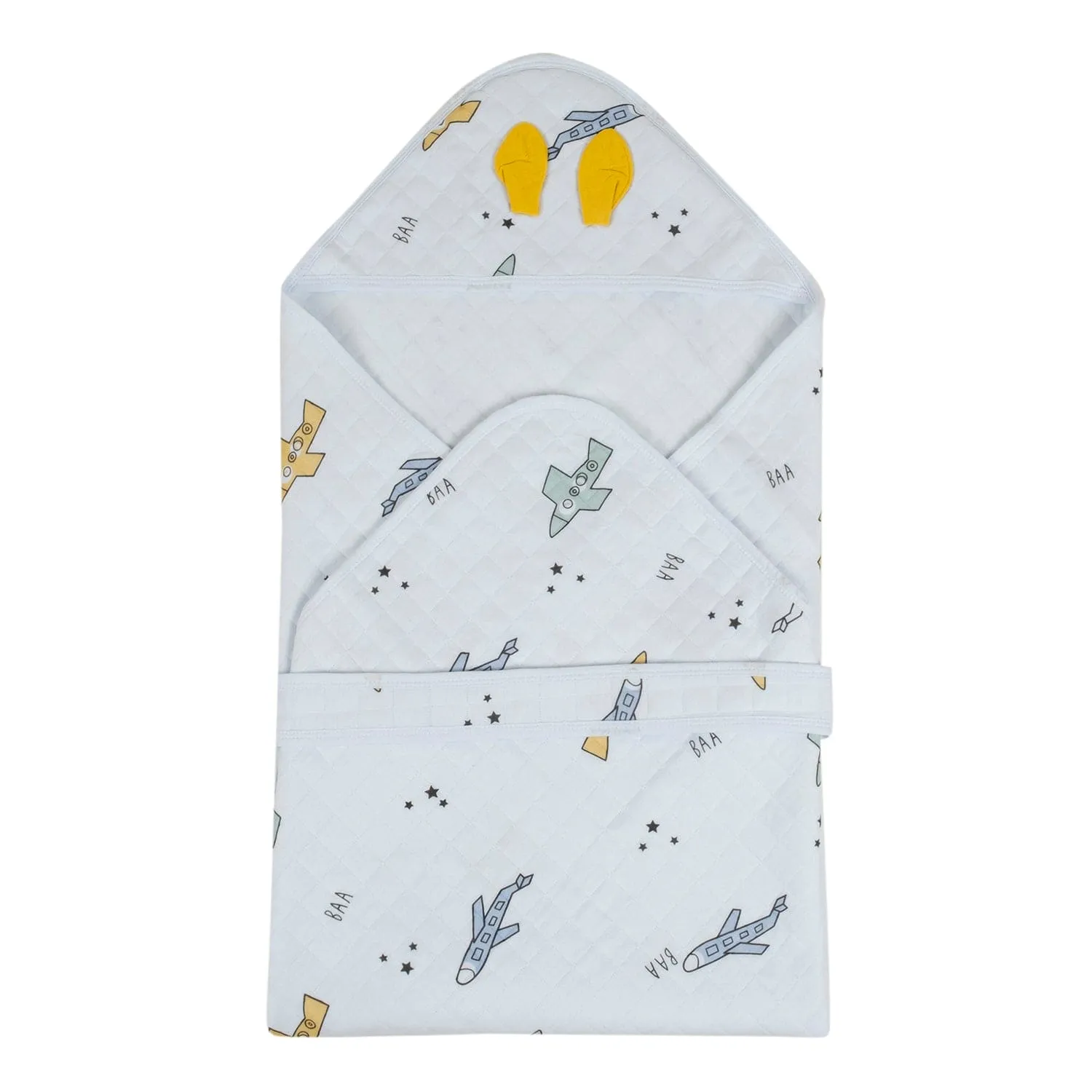 Baby Moo Aeroplane Soft Warm Hooded Wrapper - White